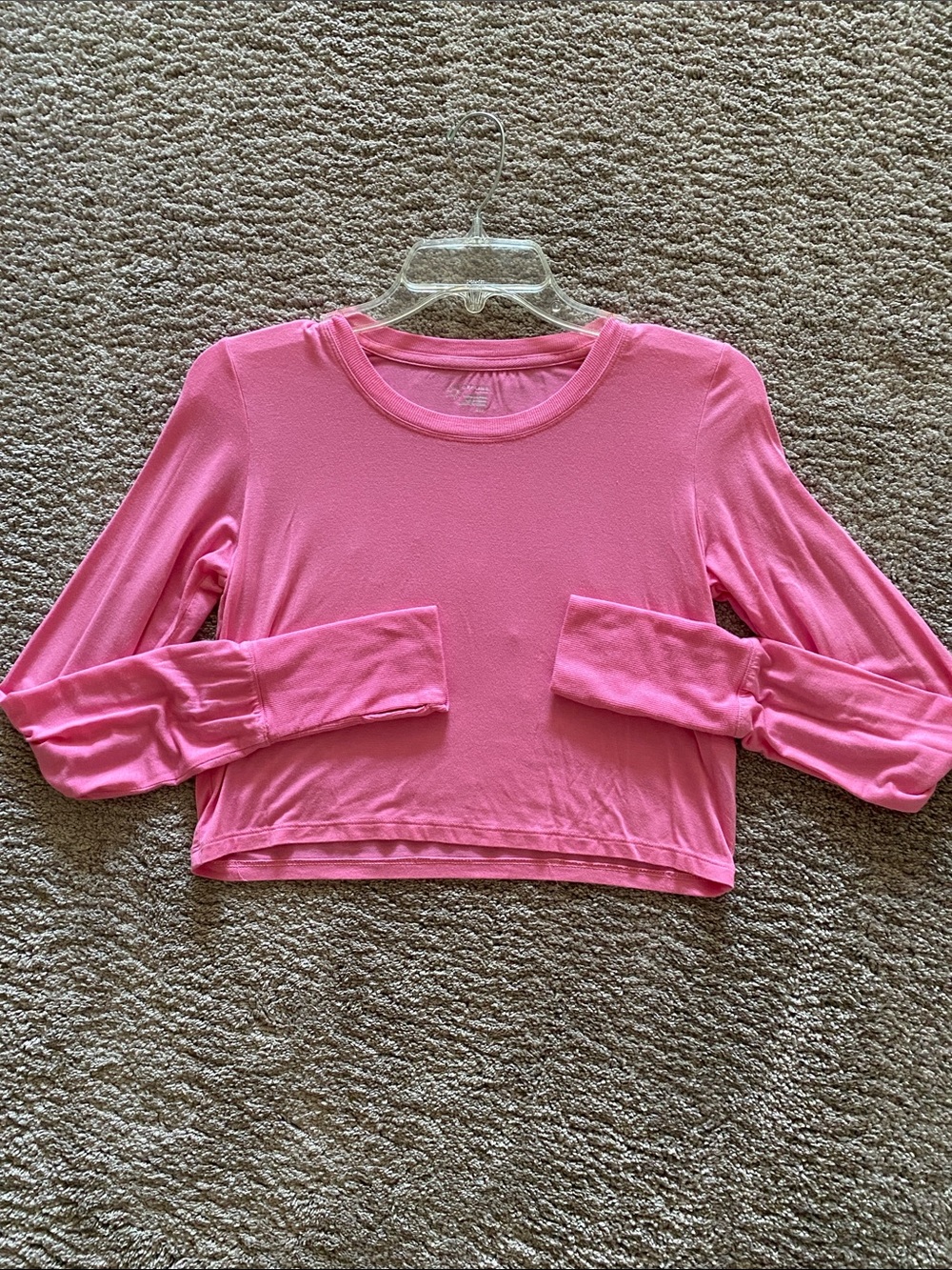 Cropped Long Sleeve Crewneck Tee in Bubblegum Pink